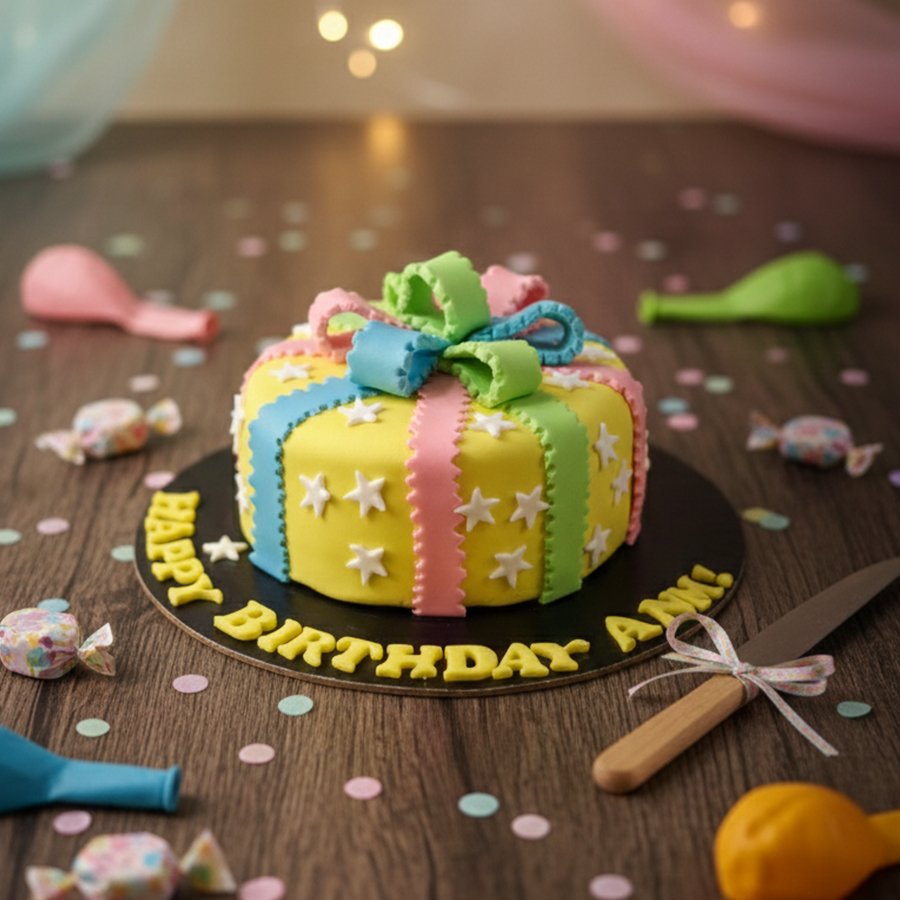 Vibrant Multi-Colored Ribbon Gift Cake