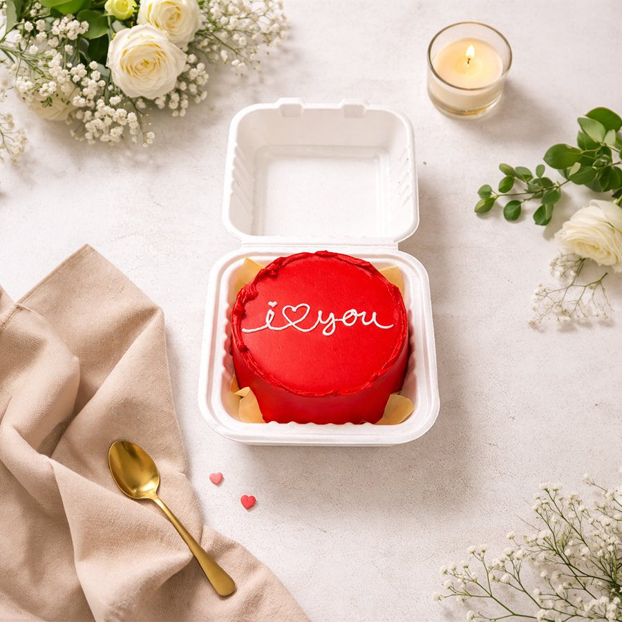 Vibrant Red "I Heart You" Romantic Bento Cake
