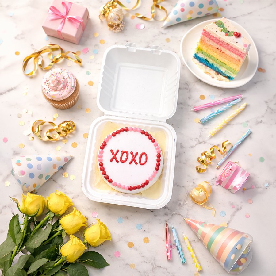Elegant XOXO Anniversary Bento Cake with Beaded Border