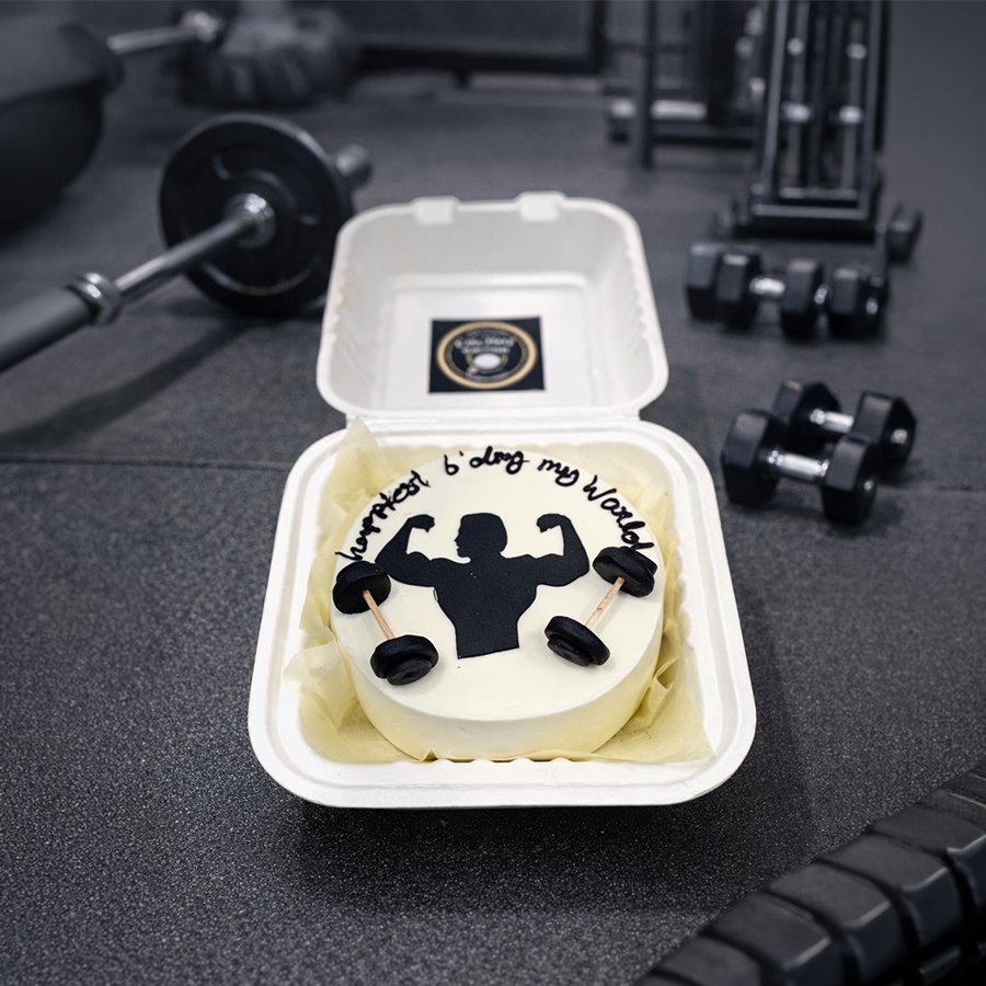 Bodybuilder Silhouette "Happiest B'day My World" Bento Cake