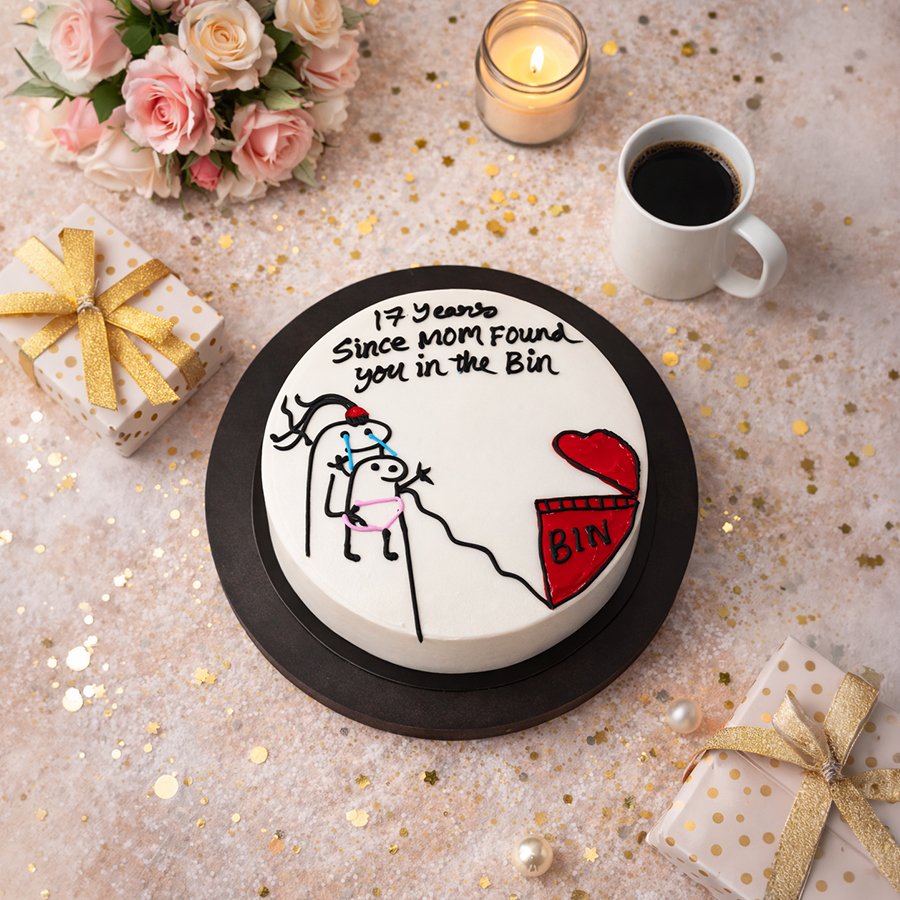 Funny "Found You In The Bin" 17th Birthday Cake