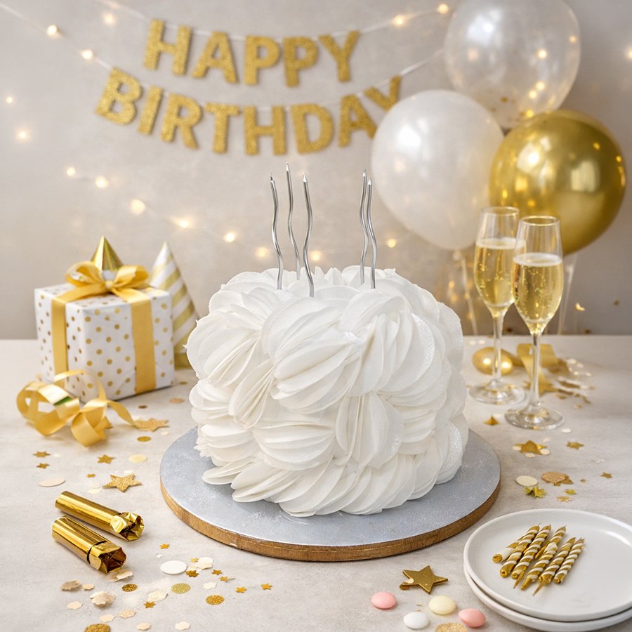 Elegant White Ruffle Silk Cake
