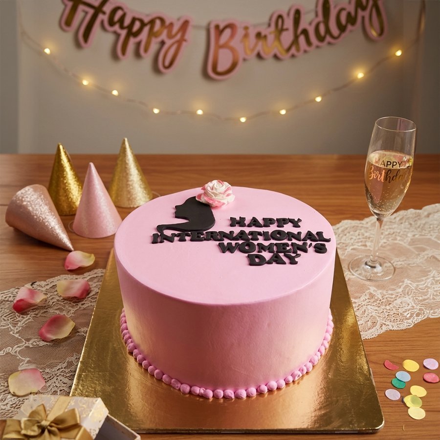 Elegant Women’s Day Silhouette Pink Cake