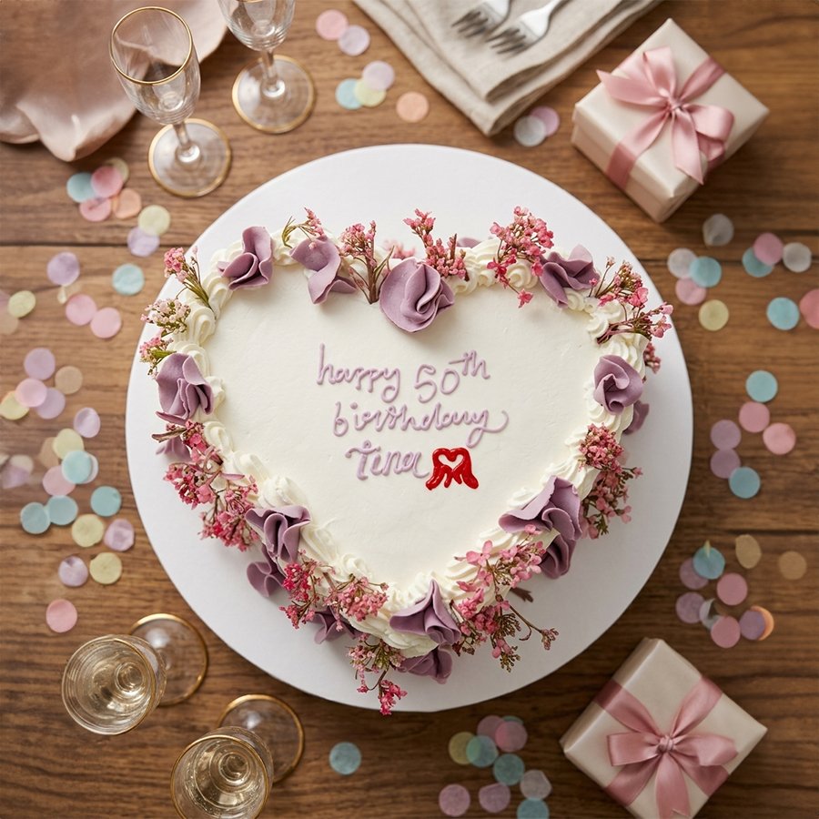 Tina’s 50th Birthday Floral Heart Cake