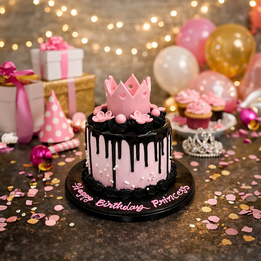 Pink Crown Drip Cake