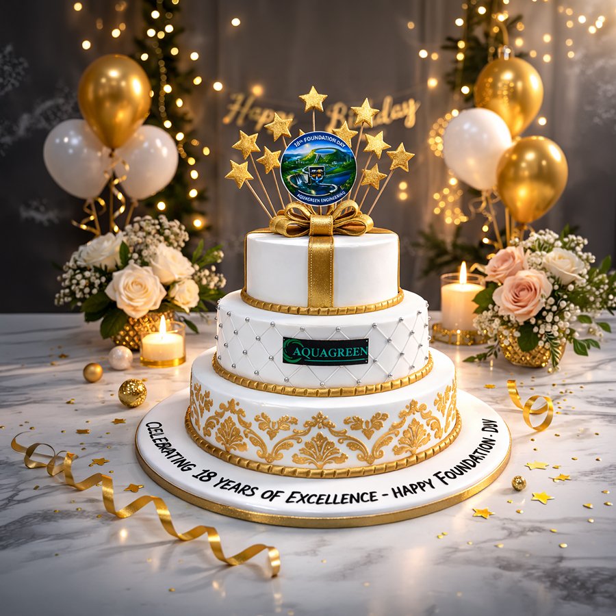 3-Tier Gold Foundation Day Cake – AquaGreen Excellence