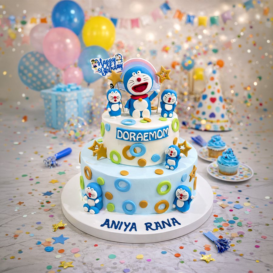 Doraemon Theme Two-Tier Designer Birthday Cake