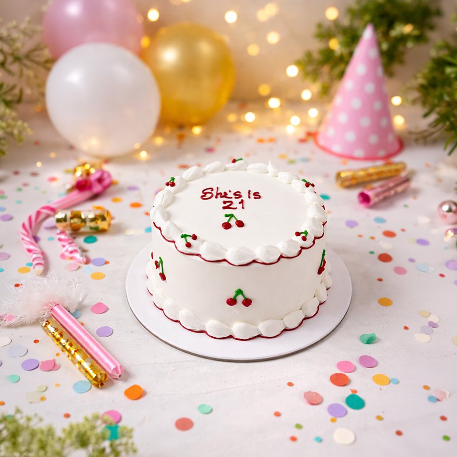 Vintage 21st Birthday Cherry & Cream Cake