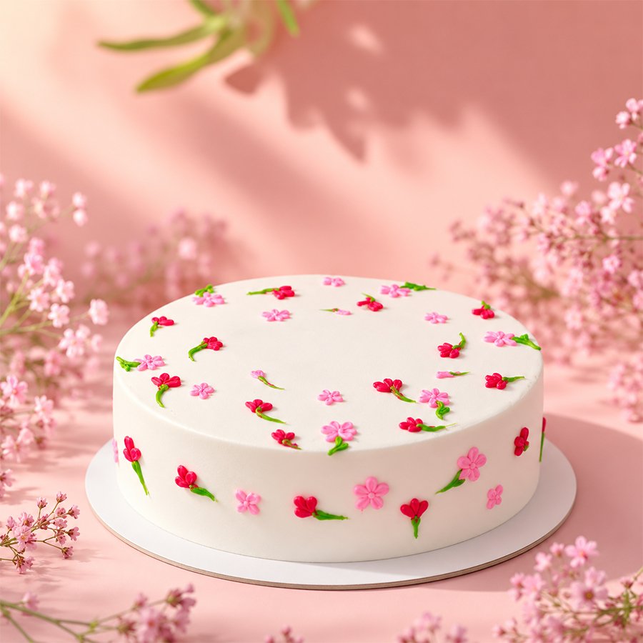 Delicate Meadow Floral Cream Cake