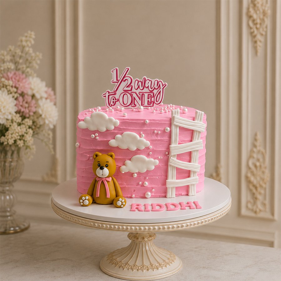 Halfway to One Teddy Bear 6-Month Birthday Cake