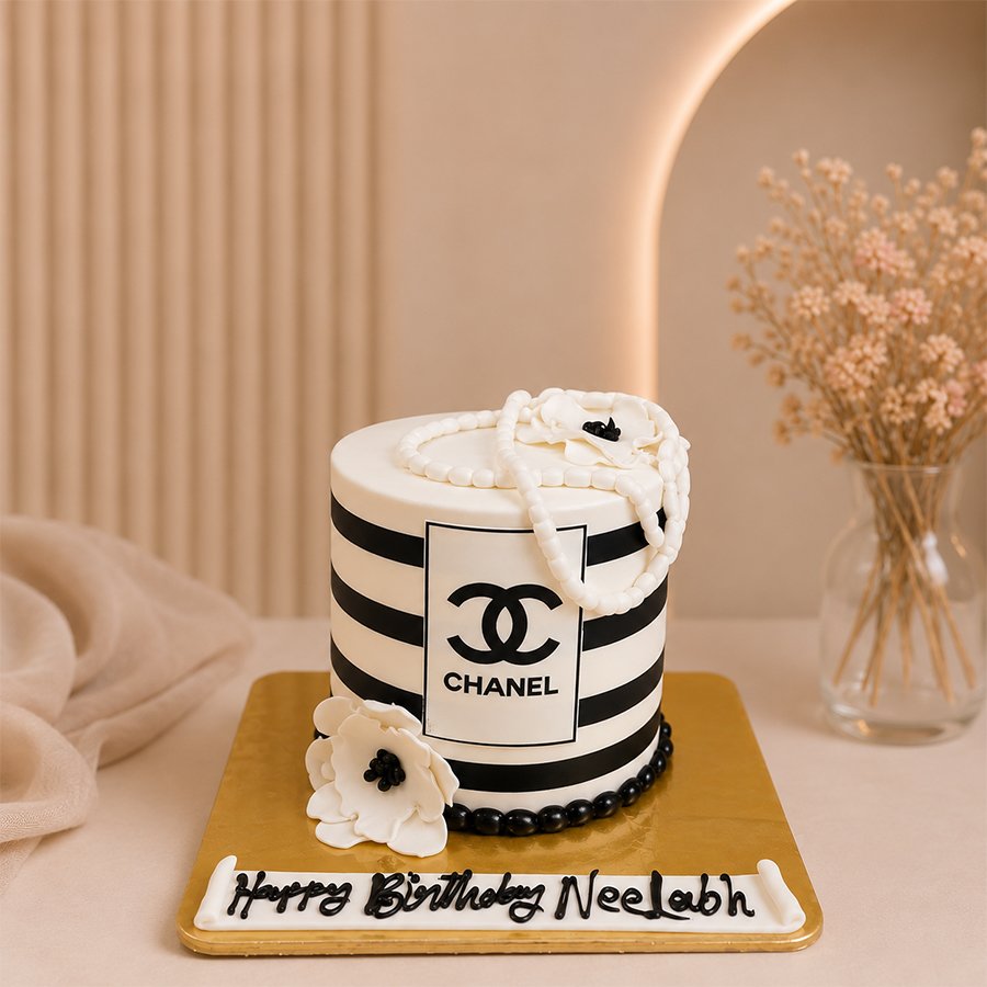 Luxury Designer Black & White Striped Cake
