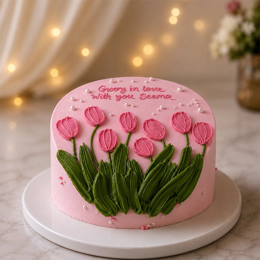 "Groovy in Love" Vintage Textured Pink Tulip Cake