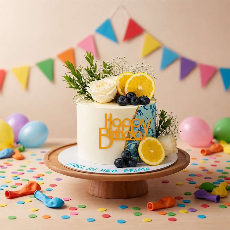 Fresh Lemon, Blueberry & White Rose Birthday Cake