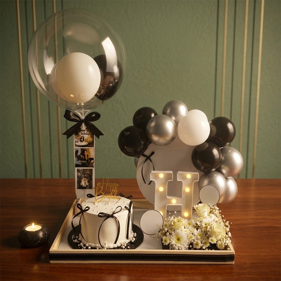 Sophisticated Monochrome Personalized Birthday Hamper