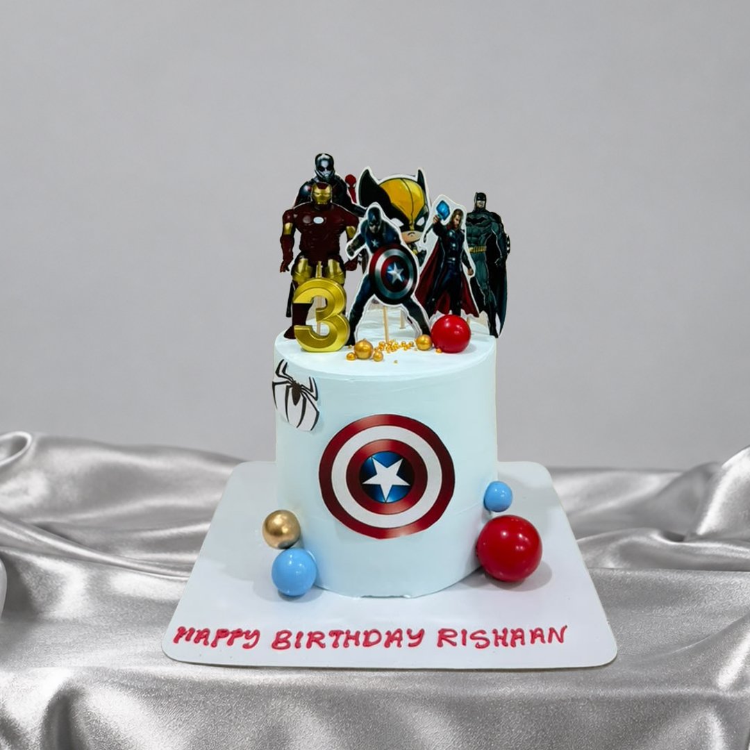 Superhero Birthday Cake with Character Toppers