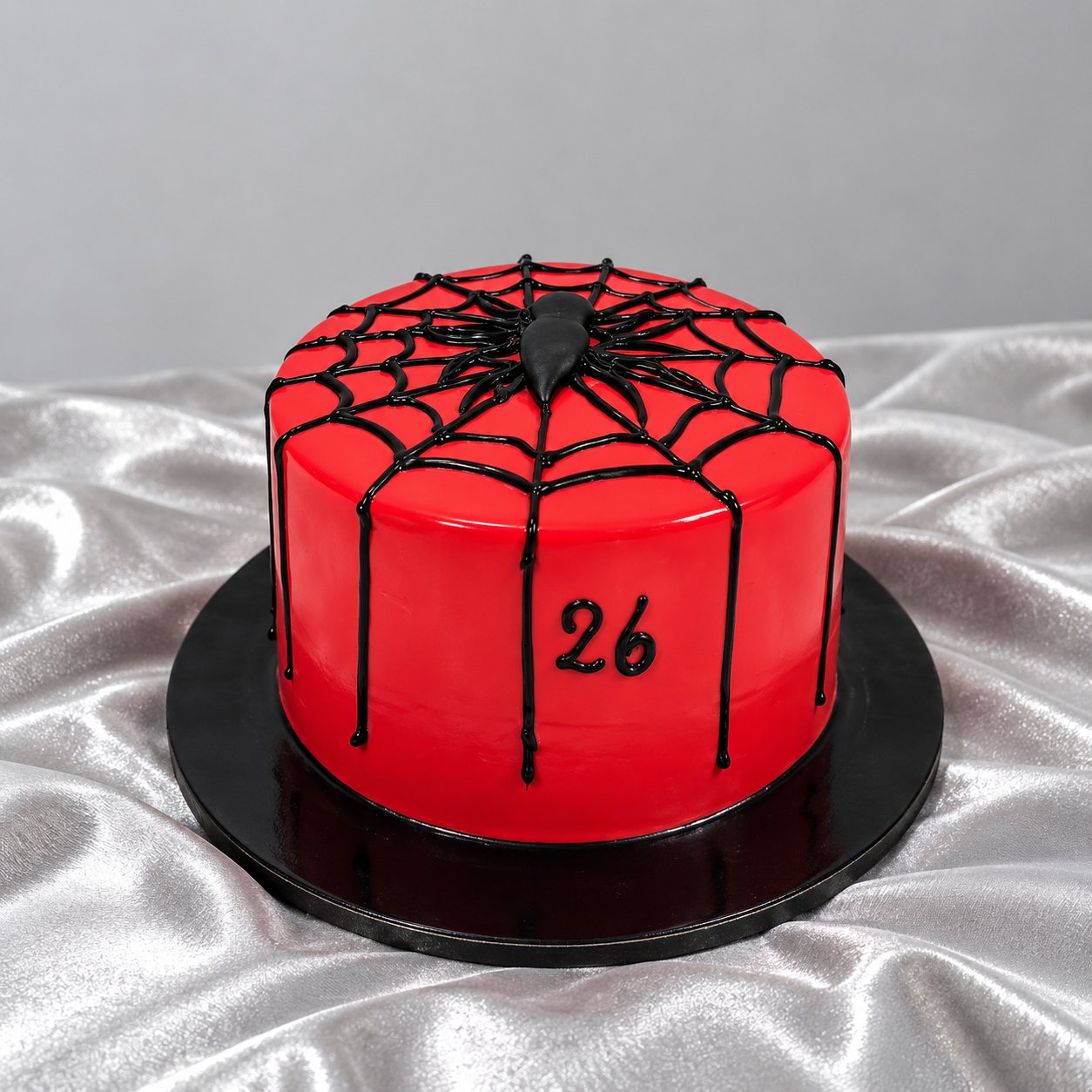 Spiderman Theme Red & Black Spiderweb Cake