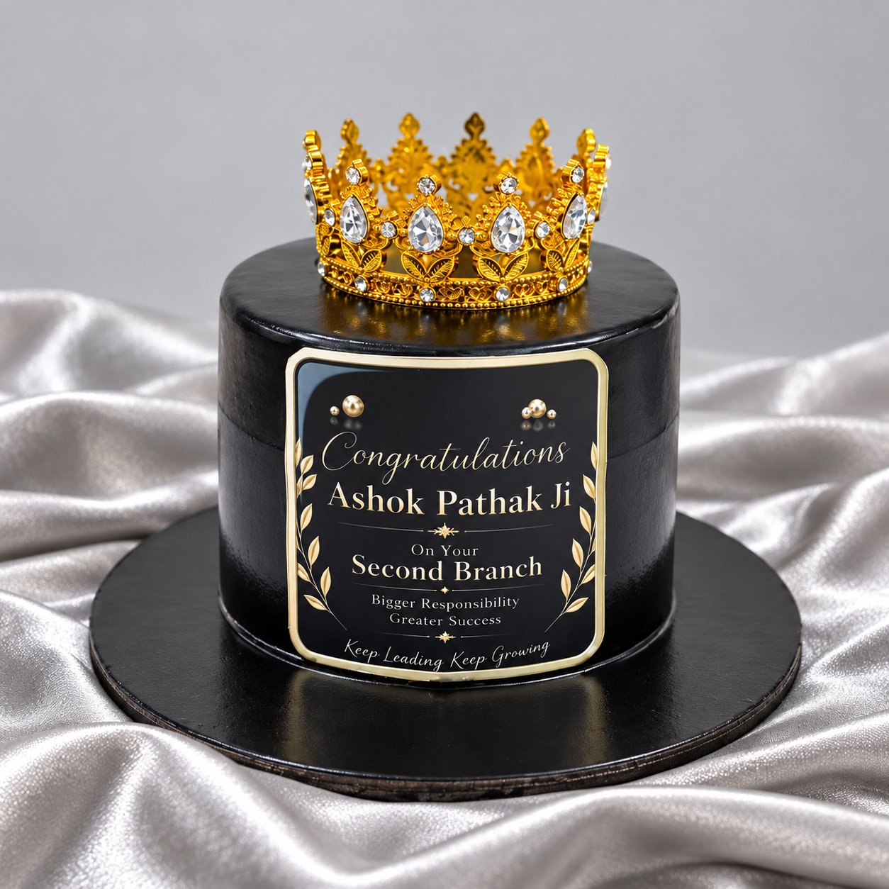 Elegant Black & Gold Crown Corporate Success Cake