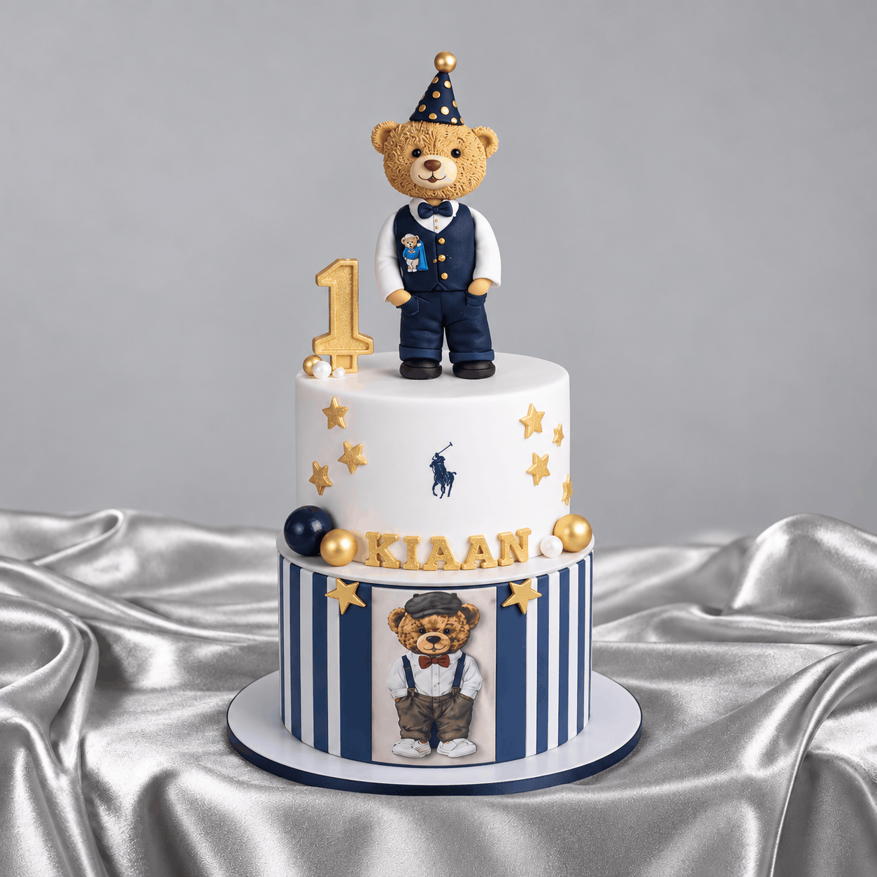 Luxury Polo Teddy Bear 1st Birthday Tiered Cake