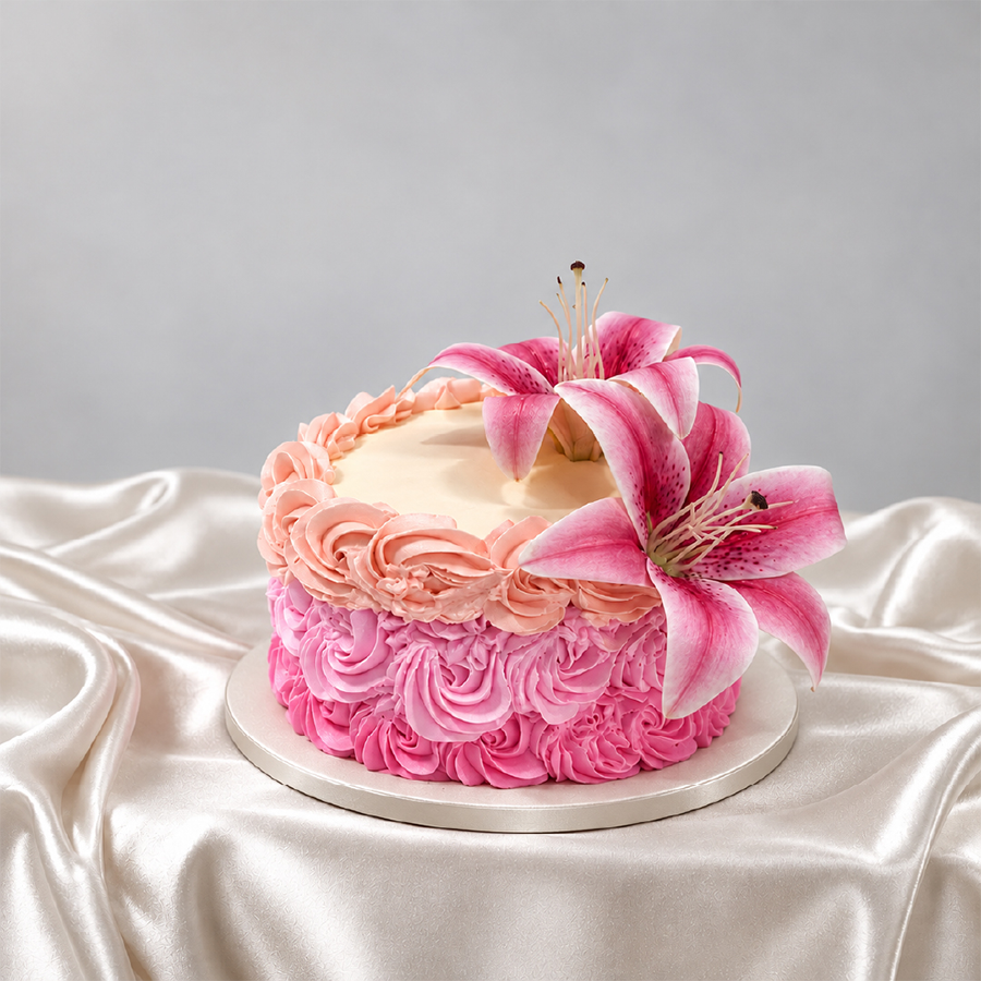 Handcrafted Pink Stargazer Lily Rosette Cake