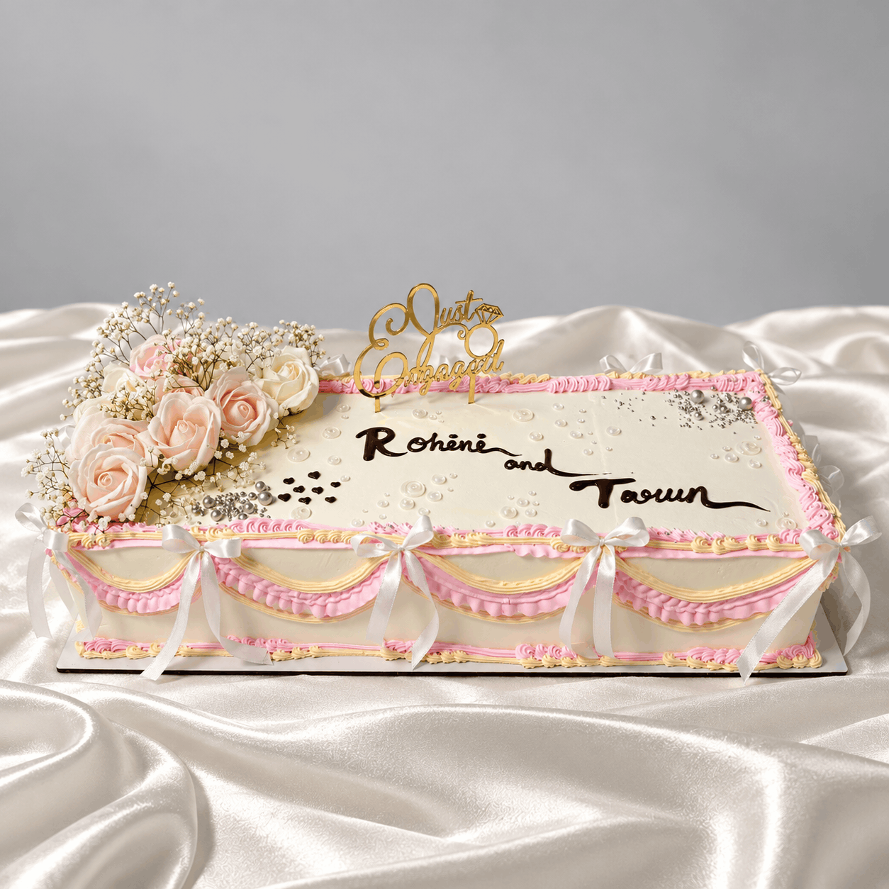 Pink & Ivory Vintage Cake with Roses and Bows
